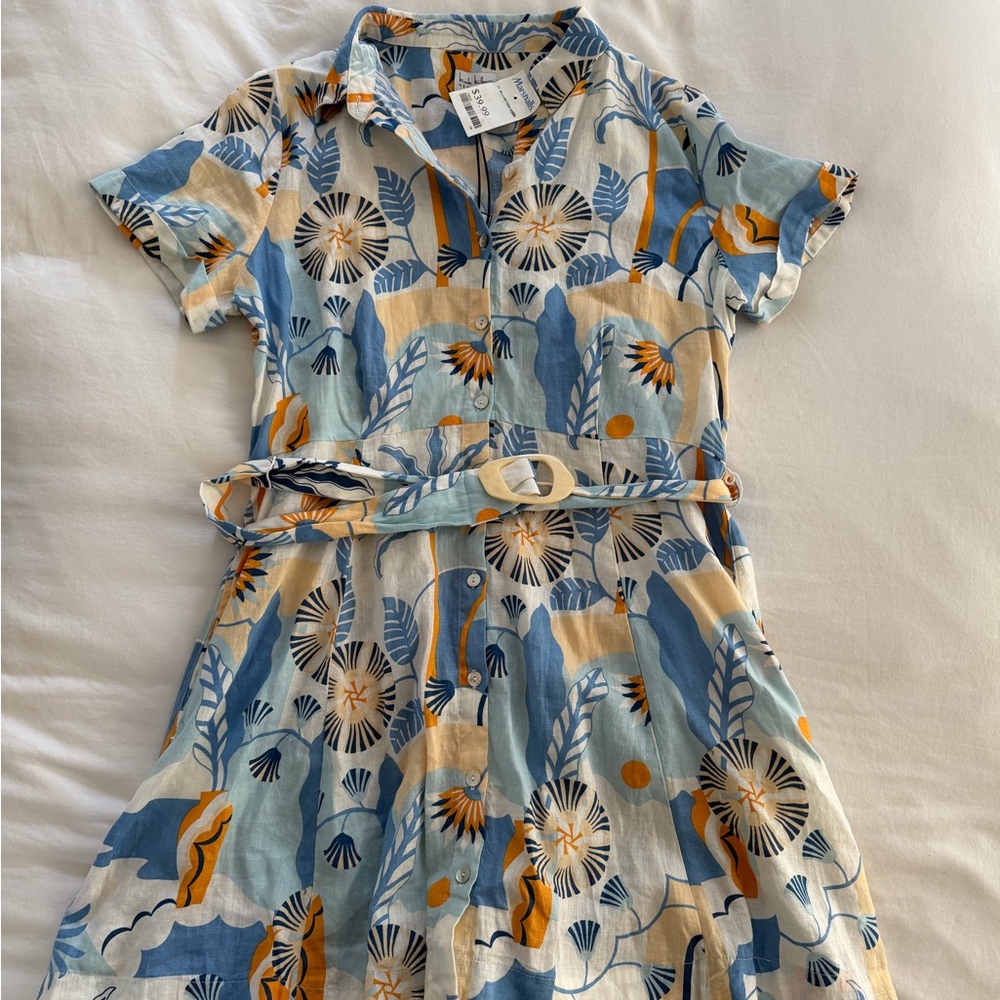 Floral Patterned Dress - Blue and Cream